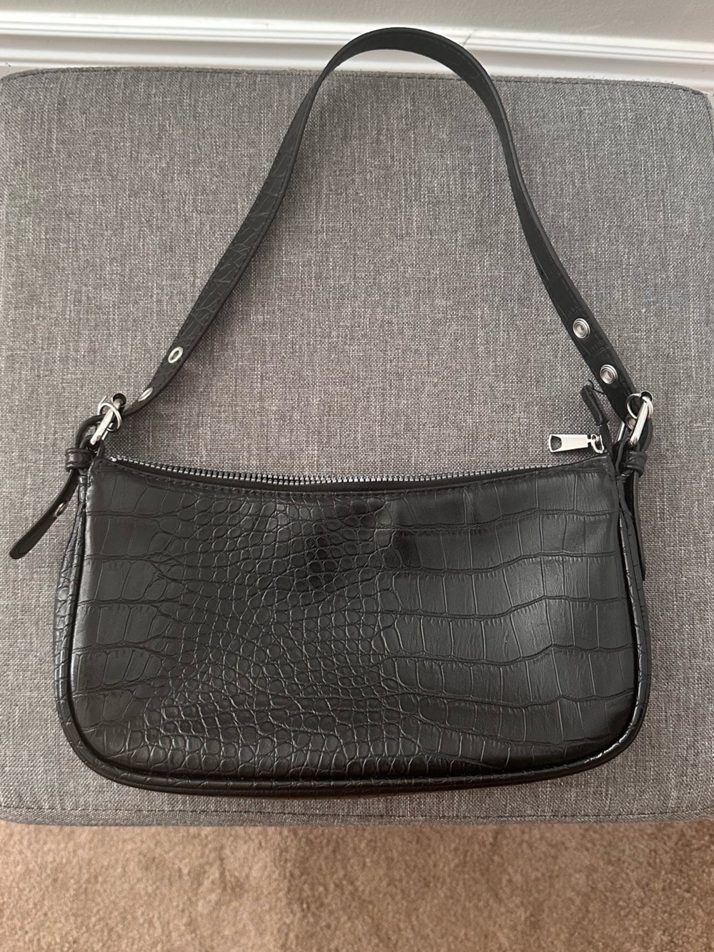 H&M Black Croc-Embossed Shoulder Bag